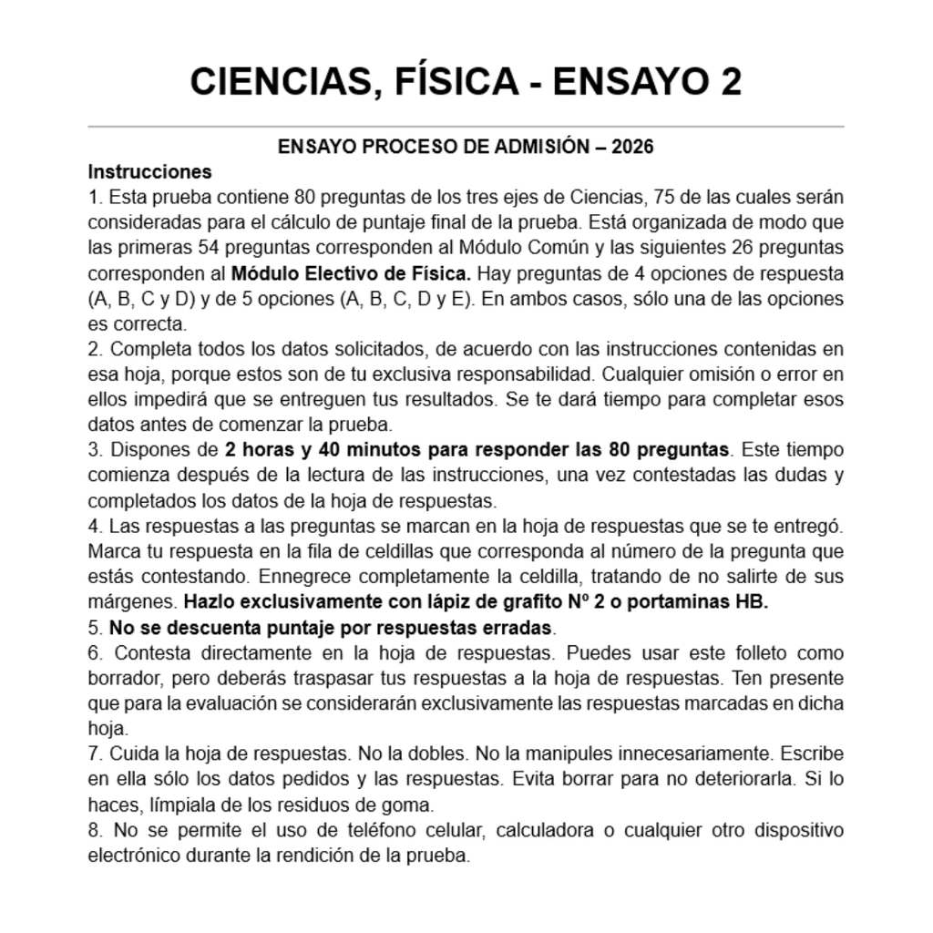 Ensayo Mención Física PAES