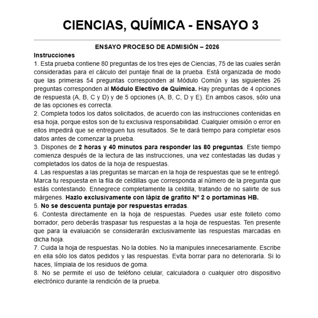 Ensayo Mención Química PAES